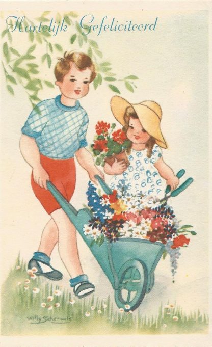 Een kruiwagen vol bloemen