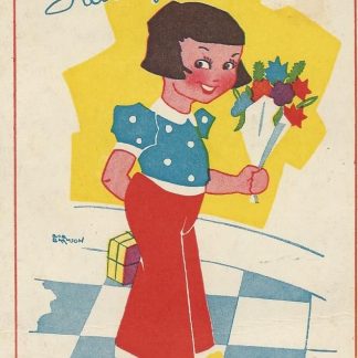 Meisje met bloemen en cadeautje - ill. Bob Bramson
