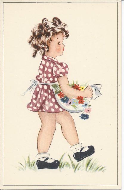 Meisje met schortje vol bloemen