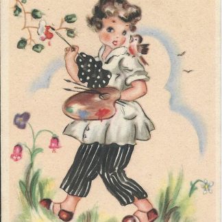 Meisje verft de bloemen