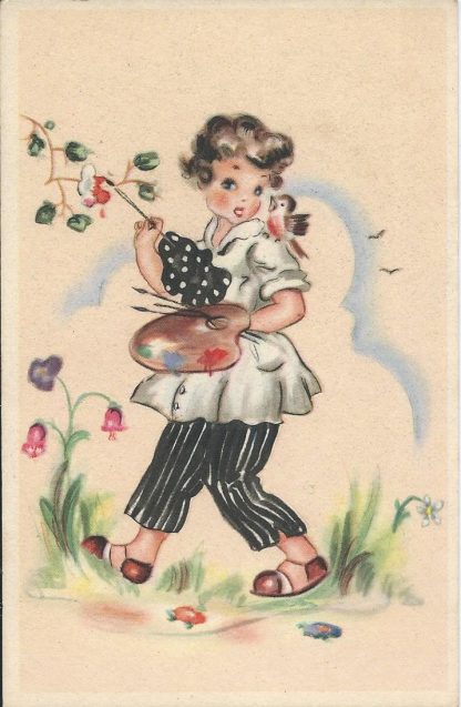 Meisje verft de bloemen