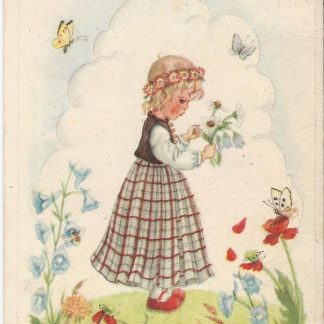Meisje met bloemenkrans  -  ill. Fabig Distling