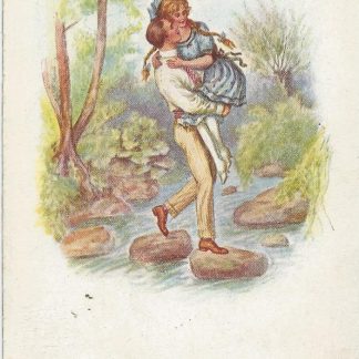 Man tilt vrouw de rivier over