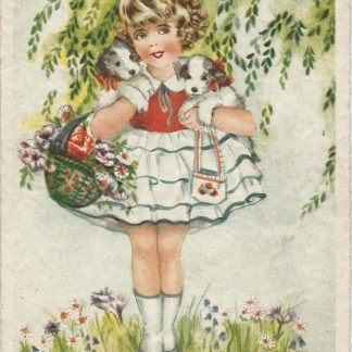Meisje met hondjes en bloemenmand - ill. E. Maison Kurt