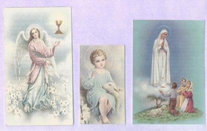 Drie oude bidprentjes - Maria, Jezus, engel
