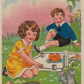 Meisje en jongen picknicken