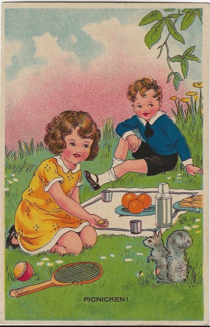 Meisje en jongen picknicken