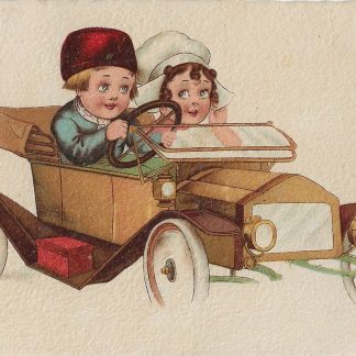 Jongen en meisje in oude auto
