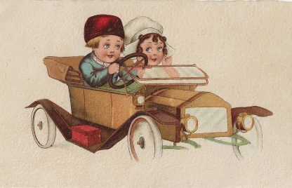 Jongen en meisje in oude auto