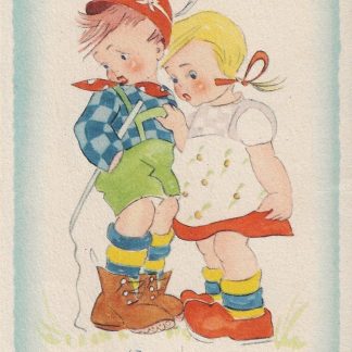 Jongen en meisje kijken verbaasd  -  ill. LB