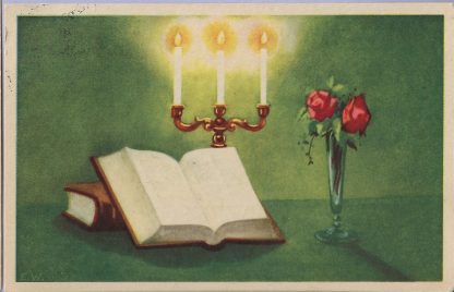 Kandelaar en boek - rozen