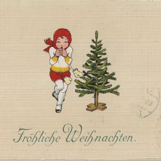 Meisje bij de kerstboom