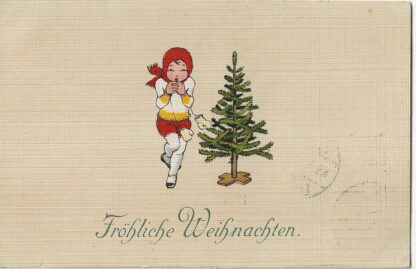 Meisje bij de kerstboom