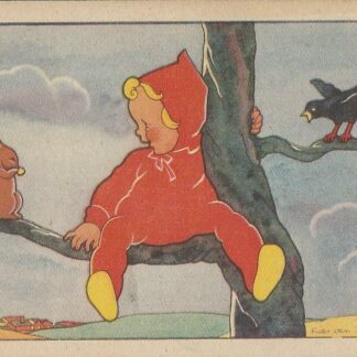 Kindje in rood pakje zit op tak met eekhoorn  -  ill. Lies van Willes