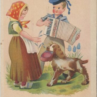 Jongen met accordeon - meisje met hond