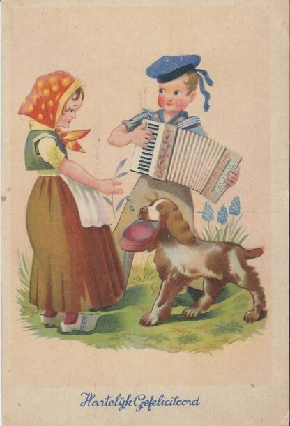 Jongen met accordeon - meisje met hond