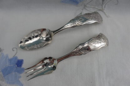 Biedermeier lepel en vorkje - zilver