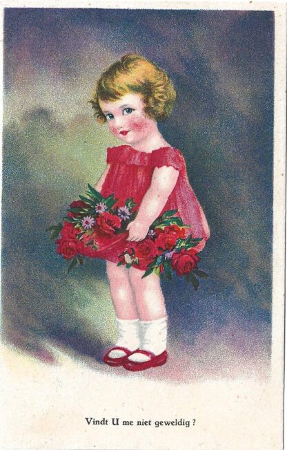 Meisje in rode jurk met bloemen