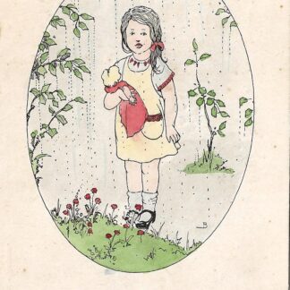 Meisje met pop in de regen  -  ill. B