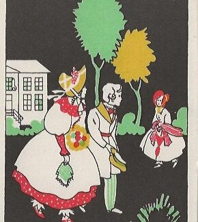 Man en vrouw wandelen - silhouetkaart - ill. Fré Cohen