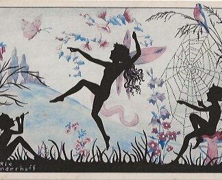 Elfen dansen in het bos, spelen fluit en harp -  Rie Reinderhoff