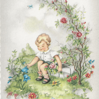 Jongen plukt bloemen